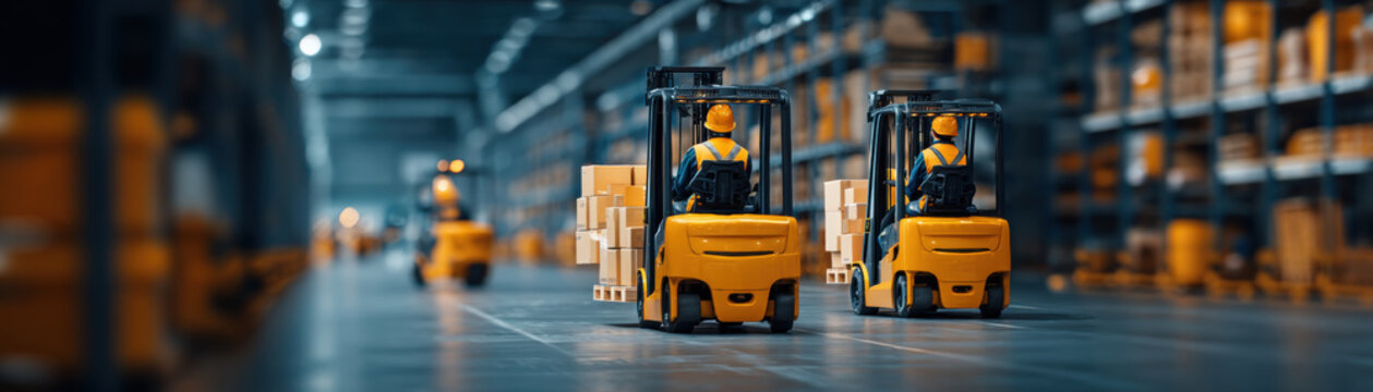 Warehouse forklift worker logistics pallet box us labor day warehouse shift with forklift worker moving pallet box inside distribution center