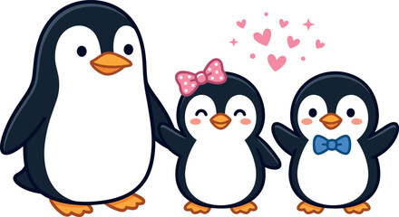 Naklejka premium Minimalist Penguin Silhouette Vector Set Featuring Six Penguins in Standing and Walking Poses in Black for Arctic and Wildlife Designs