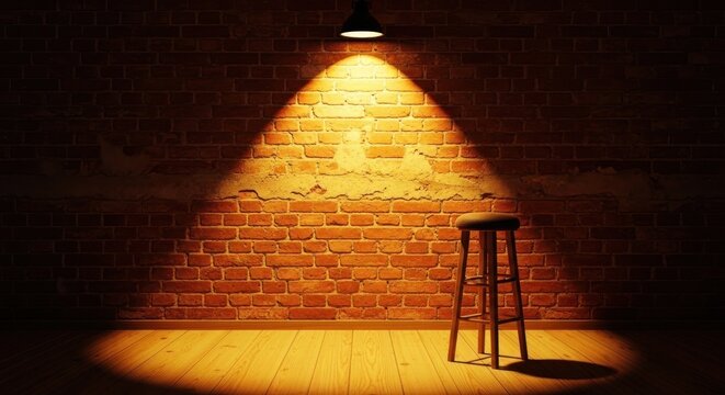 Spotlight on empty stool stage performance.