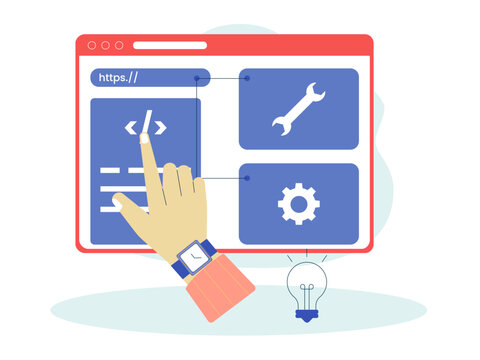 Web development or customizing a website, likely in the context of a Content Management System (CMS) like WordPress. Web development illustrations. Flat vector concepts.