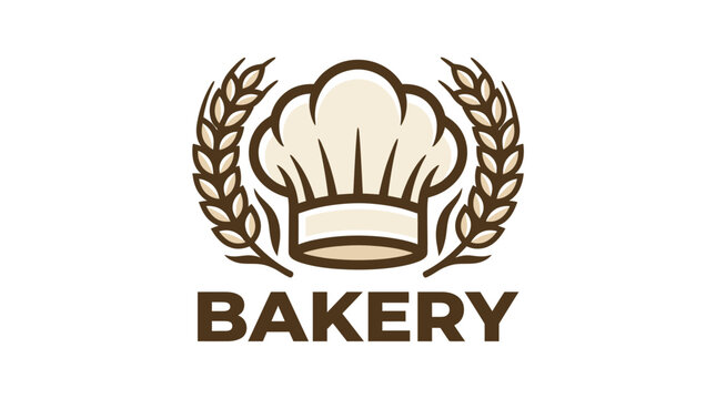 Bakery Logo with Chef Hat and Wheat Stalks.