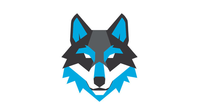 Geometric Wolf Head Illustration With Blue Accents.