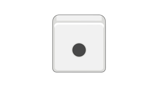 Minimalist white square button with black dot detail.