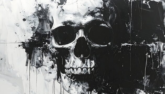 Black and white skull art painting.