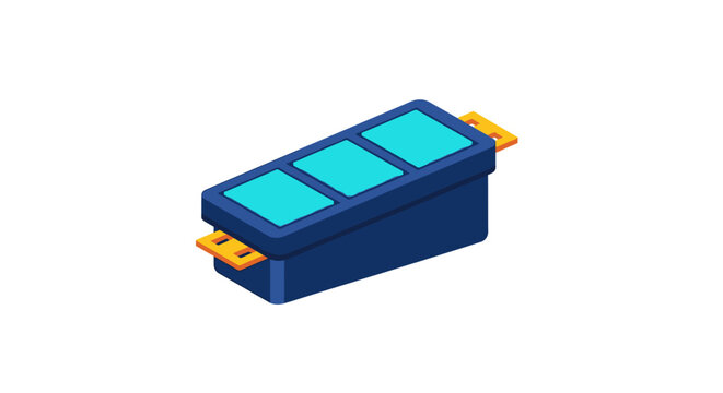 Blue ink cartridge with gold connectors isolated view.