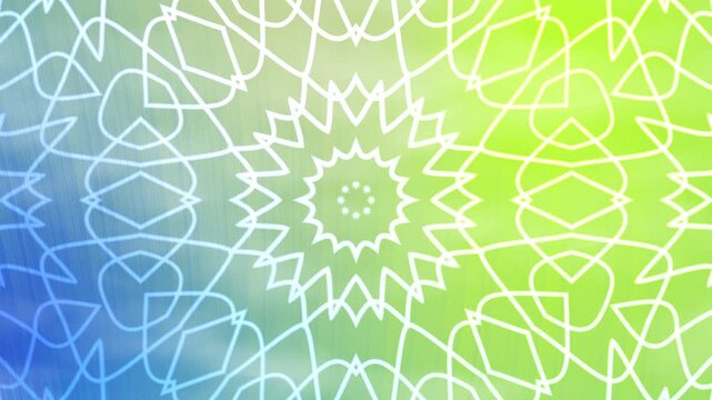 Bright green blue gradient background with a white geometric floral mandala pattern, suitable for design projects and backgrounds. Bold and vibrant design element.