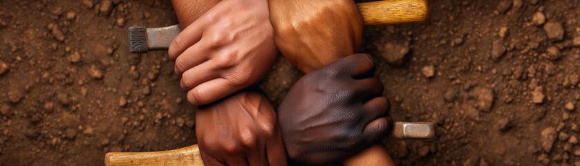 Naklejka premium Labor day us hand unity teamwork construction