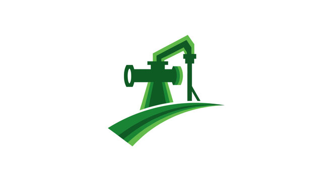 Green oil pump jack silhouette on curved base.