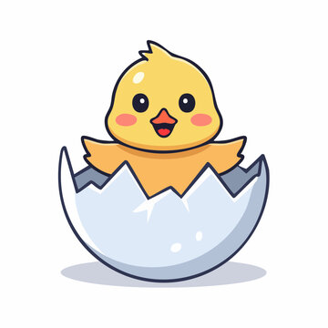 Cute cartoon chick hatching from an egg