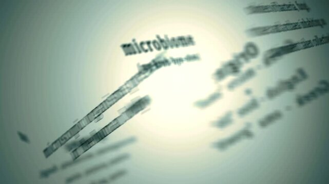 Microbiota definition visualization representing symbiotic microbial community taxonomy and commensal ecological niche research in 4K Ultra HD footage

