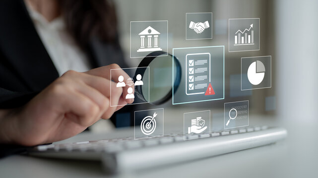 Modern Business Technology Concept Showing Hand Interacting with Digital Interface and Analyzing Data in Professional Environment. Bitwise.