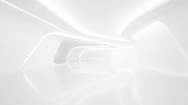 Ethereal overexposed bright white room concept creating futuristic clean silent interior space without people background.