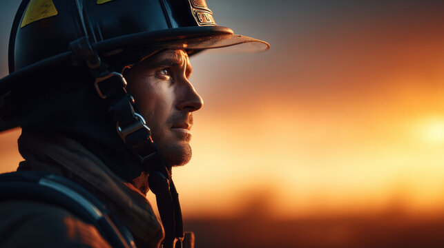 Firefighter helmet portrait sunset us labor day
