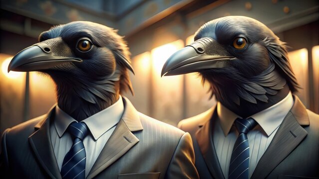 Two crows in suits