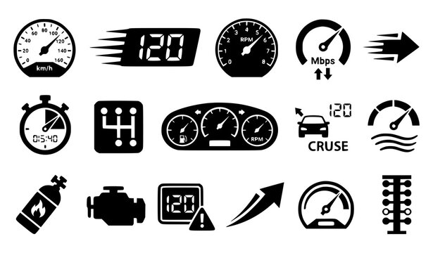 Fast Speed Indicator Collection with Tachometer Gauge and Automotive Vector Icons