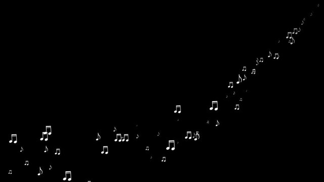 Abstract Musical Note Particle Animation Following a Path on Transparent Background. Melody and Sound Concept, Neon Music Notes Particle Wave Motion Graphic.