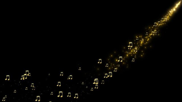 Abstract Musical Note Particle Animation Following a Path on Transparent Background. Melody and Sound Concept, Neon Music Notes Particle Wave Motion Graphic.