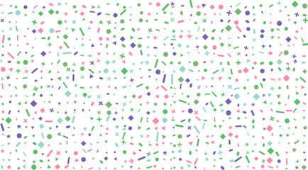 Obraz premium Soft pastel pink, blue, green, and purple geometric shapes scatter across a crisp white surface