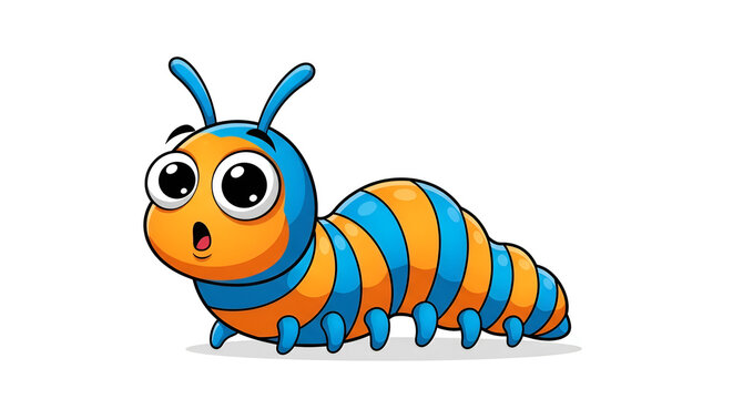 Cute colorful cartoon caterpillar with big eyes and adorable expression, perfect for kids design, education, stickers, decoration, and cute animal themes.