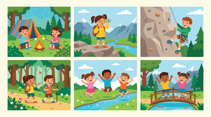 Obraz premium Children Enjoying Various Outdoor Activities in Nature Scenes