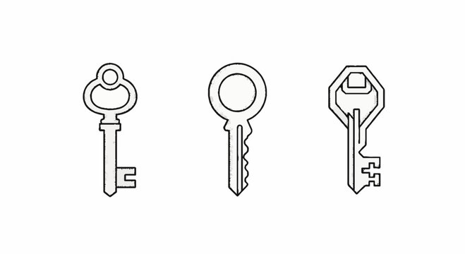 Set of antique and modern key line icons