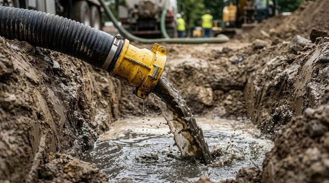 Septic system maintenance involving waste extraction and sewage pumping.
