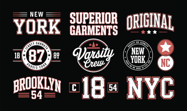 Vintage New York athletic typography prints vector set on white background for sports t-shirt design