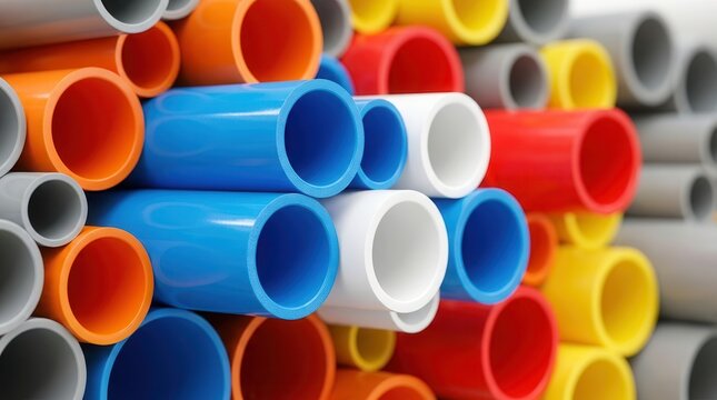 Various diameters of colored CPVC pipes used for hot water distribution.