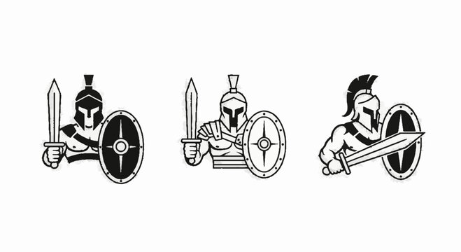 Spartan warrior icons with shield and sword