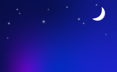 Naklejka premium 星空に浮かぶ三日月のシンプルな背景イラスト