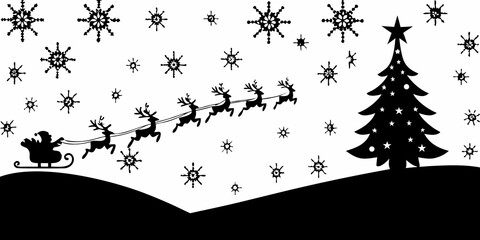 santa claus and reindeer silhouette with christmas tree © Amrita