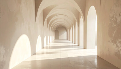 Fototapeta premium Elegant arched corridor bathed in sunlight creating a sense of spaciousness and depth