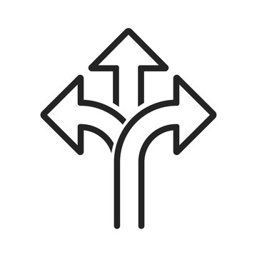 Direction choice arrow, Multiple path decision symbol, Road navigation vector graphic