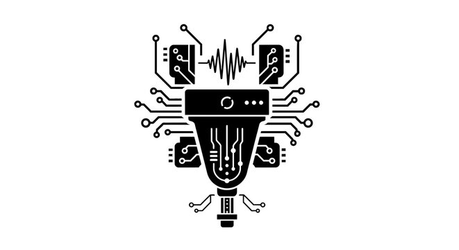 Robot head with circuit board design.