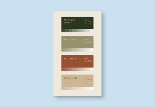 Color Palette Presentation Template For Brand Guidelines, Mood Board Deck, Swatch Card & Look Book Mockup