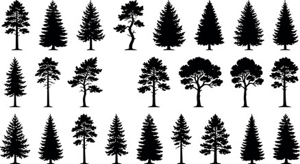 Fototapeta premium Black Forest Tree Silhouette Icon Set Minimal Vector Illustration For Woodland Nature Landscape And Outdoor Design Elements