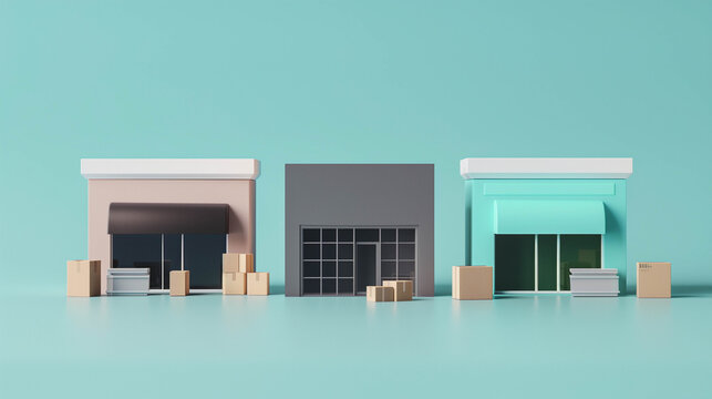 Small business storefront and warehouse buildings representing retail and logistics industry concepts