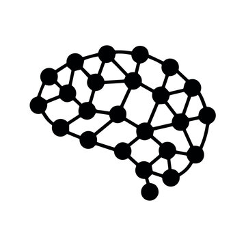 Digital network brain line icon isolated black outline artificial intelligence symbol for technology data connection machine learning and smart innovation concept