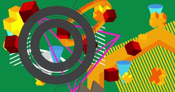 Geometrical graphic retro theme background animation with place for text. Minimal geometric elements frame video. Vintage abstract shapes for advertising.