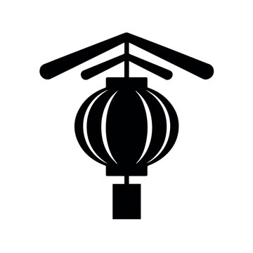 Traditional hanging lantern line icon isolated black outline decorative light symbol for festival celebration asian culture holiday decoration and evening illumination concept design