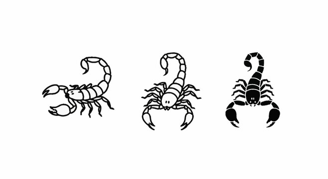 Scorpion insect icons with pincers and stinging tail