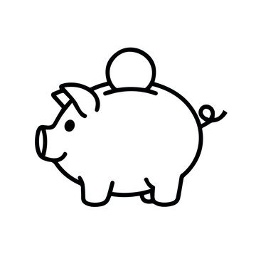 Piggy bank savings line icon isolated minimal black outline money storage symbol for finance budgeting banking investment and personal saving concept design