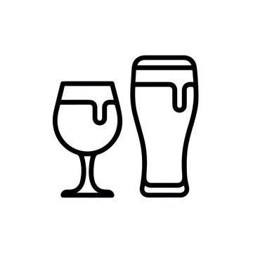 Wine glass and beer pint line icon set isolated black outline drink symbols for restaurant menu bar celebration beverage and alcohol service concept design