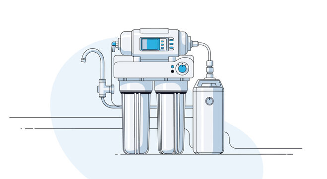 Technical illustration showing the internal components and flow of a modern reverse osmosis water filtration system for residential use.