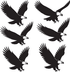 Fototapeta premium Four bald eagles flying with wings spread Vector