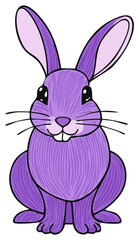 Obraz premium Cute purple bunny rabbit sitting upright with big ears and cartoon facial features for animal themes
