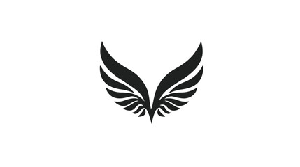 Obraz premium Modern Abstract Black Wings Icon on White Background. Stylized Graphic Design Element for Freedom, Flight, and Success Concepts.