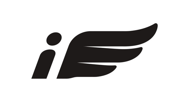 Stylized 'i' letter and wing abstract logo design. Concept for digital communication, internet, speed, freedom, innovation, and flight.