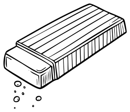 Cartoon illustration of a chewed gum stick with wrapper and crumbs