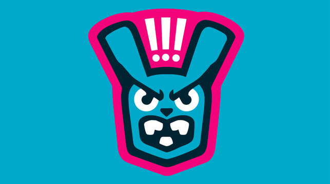 Fierce cartoon rabbit mascot illustration with an angry expression, sharp teeth, and a vibrant pink outline